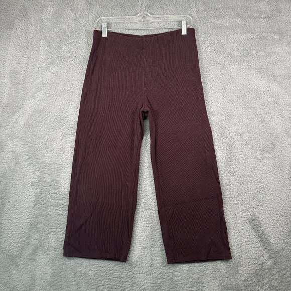 Eileen Fisher Ribbed Organic Cotton Blend Straight Pant Easy Fit Cropped Length - Picture 4 of 14